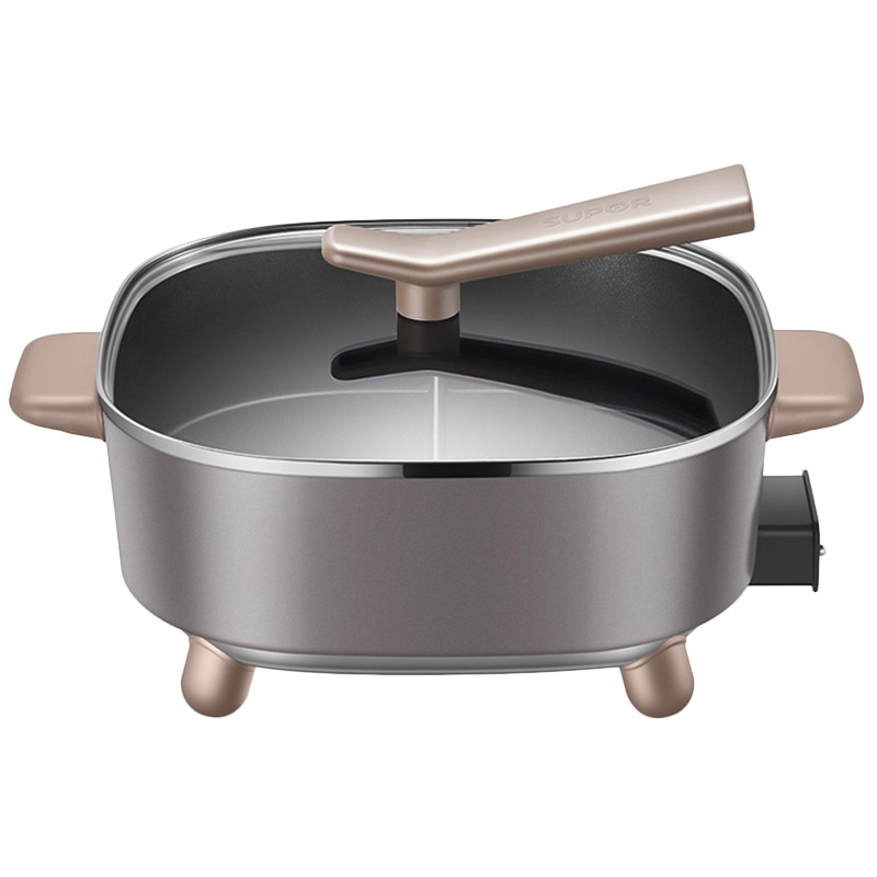 苏泊尔（SUPOR）电火锅家用多功能电热锅电煮锅5L麦饭石色鸳鸯火锅 H2828FK614Y【5升鸳鸯锅】