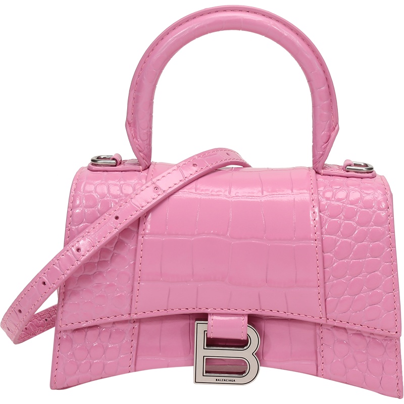 BALENCIAGA 巴黎世家 女士牛皮鳄鱼压纹HOURGLASS 加小号XS码手提单肩斜挎包 592833 1LR6Y