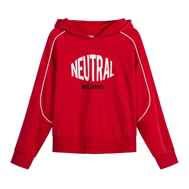 新款拉夏贝尔短款套头休闲卫衣女韩版宽松bf印花长袖连帽薄款上衣20012412