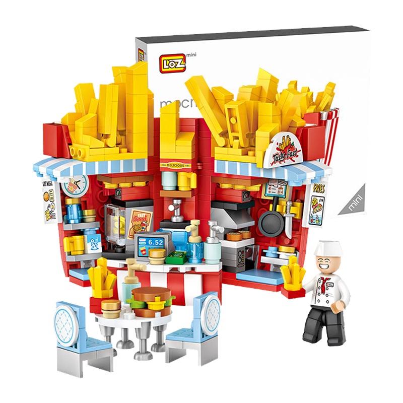 LOZ/俐智小颗粒积木拼装成年玩具益智商业街女孩1732薯条店463颗粒