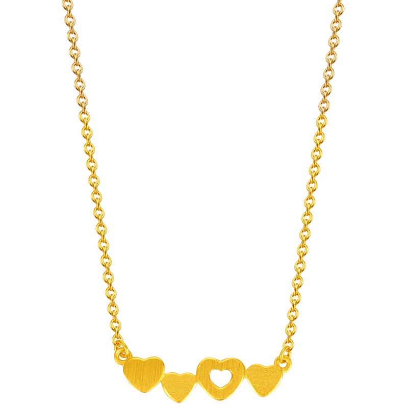 金一国囍足金黄金精品心心相连新款黄金项链时尚套链送女士(计价)ABC036