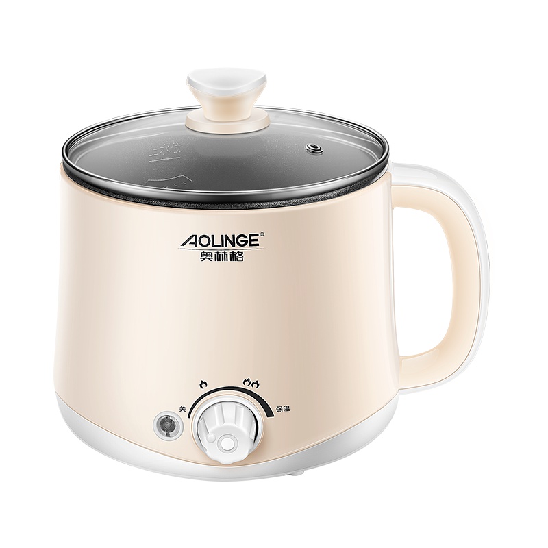 奥林格(AOLINGE) ALG-Q19保温电煮锅学生锅宿舍家用小煮面1-2人迷你小功率不粘涂层内胆电火锅1.6L卡其色