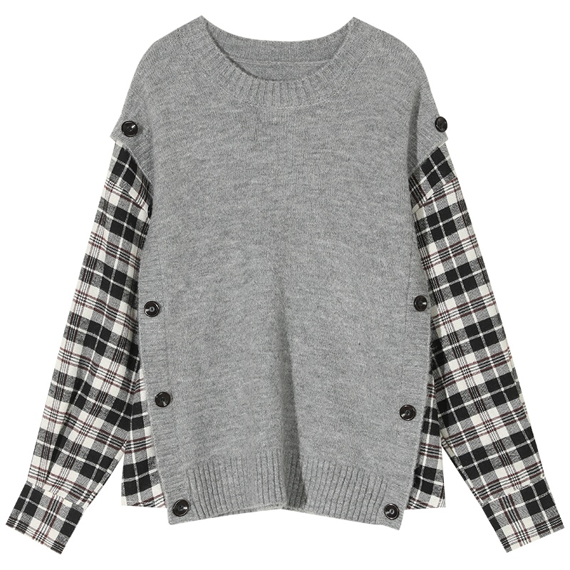 妖精的口袋假两件拼接毛衣2019秋冬季新款女宽松套头外穿针织衫潮