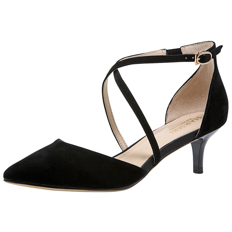 HARSON/哈森 尖头反绒交叉绑带女鞋中空鞋HM86001