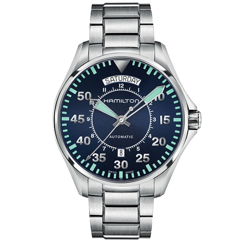 汉米尔顿(Hamilton)瑞士手表 卡其航空飞行员系列星际穿越同款自动机械男表 42mm蓝盘钢带 H64615145