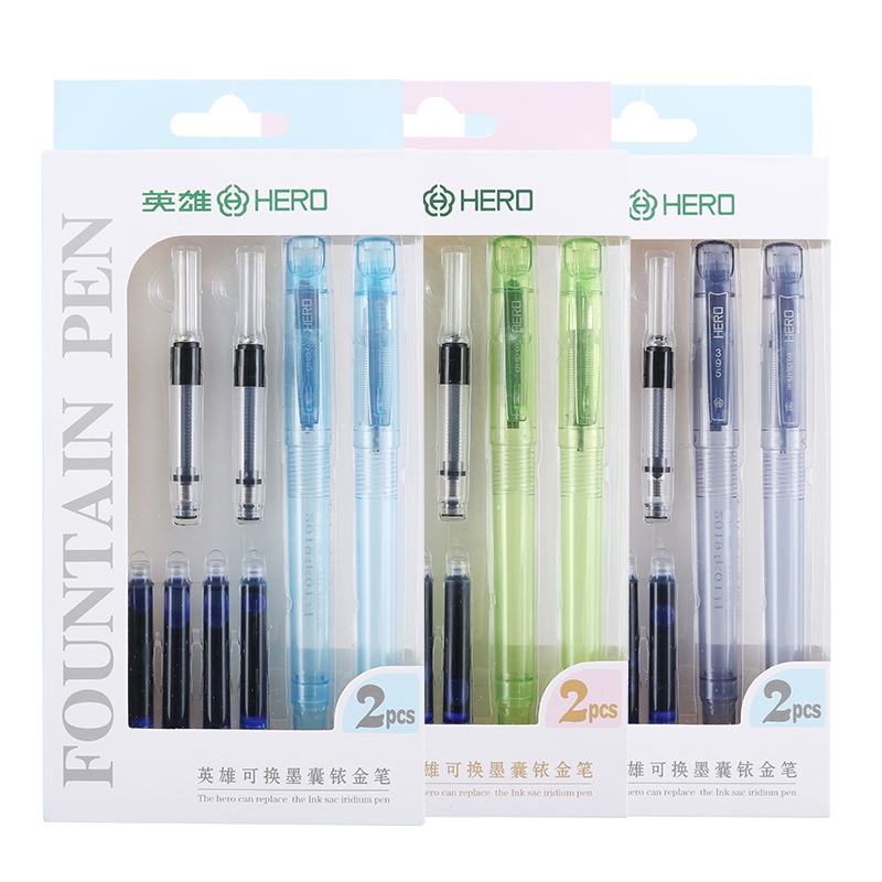 英雄(HERO) 钢笔 395透明铱金笔 学生墨水笔套盒