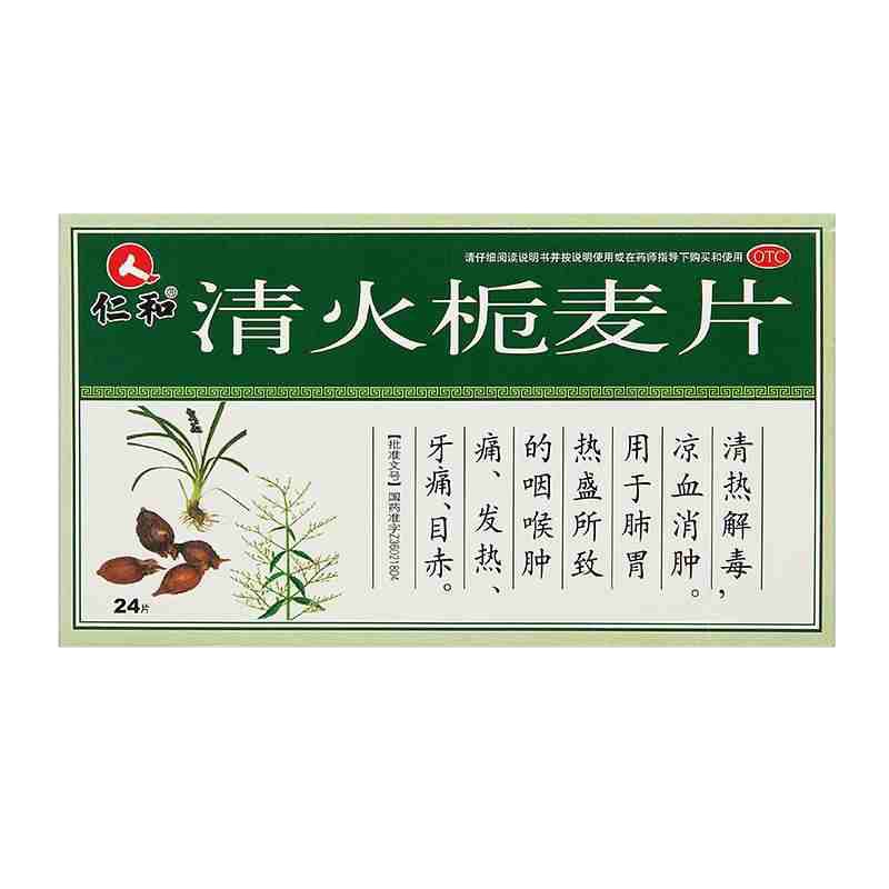 仁和 清火栀麦片 24片 清热解毒凉血消肿发热牙痛目赤降火