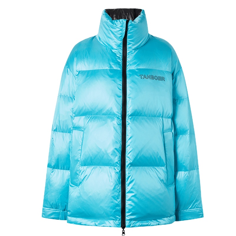 坦博尔羽绒服男短款亮面高领羽绒服双面穿时尚休闲韩版外套