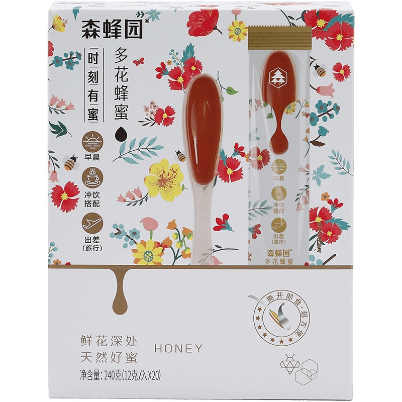 森蜂园 多花蜂蜜(勺蜜)-12克*20条勺装单勺密包装,便捷携带直接搅拌滋补蜂蜜