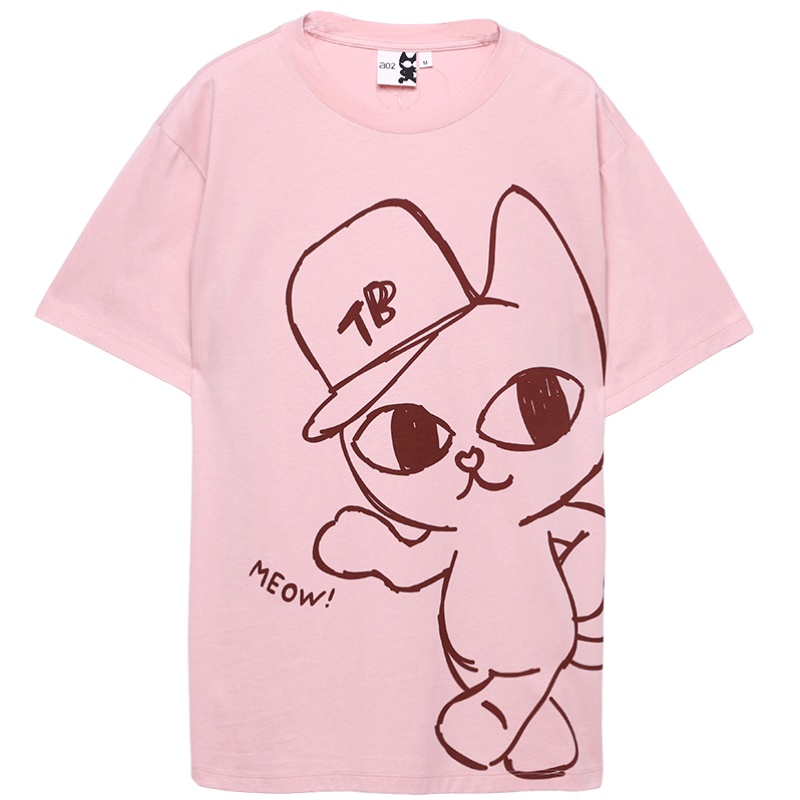 a02新款2020少女减龄卡通小黑印花宽松长款T恤女夏潮DTV2E0021KT