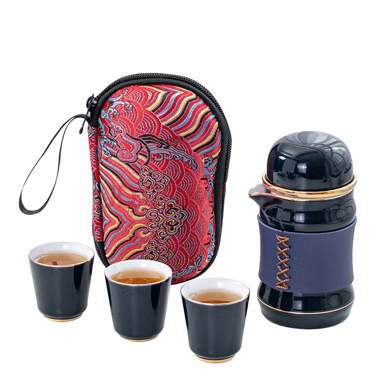 礼促优选描金蓝陶瓷快客杯