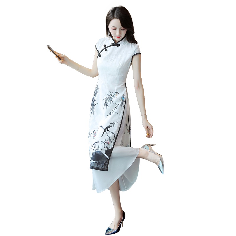 丝柏舍2020夏季女民族风复古印花改良旗袍连衣裙S92R0324L