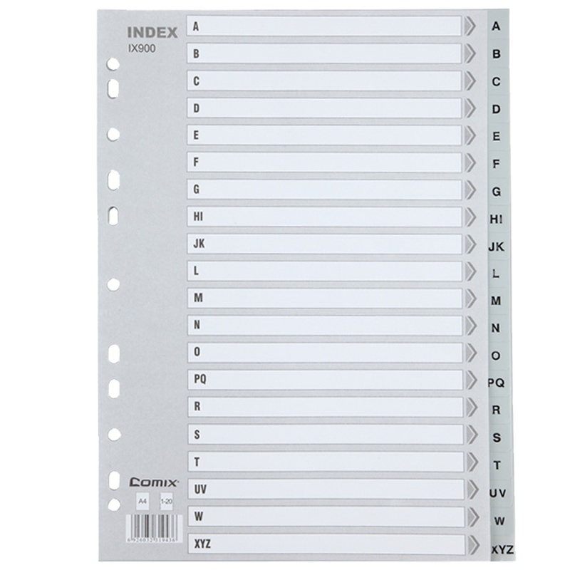 齐心(COMIX)IX900分页纸20张A4分类隔页纸 索引纸 分页纸 11孔PP纸 分类纸 塑料材质