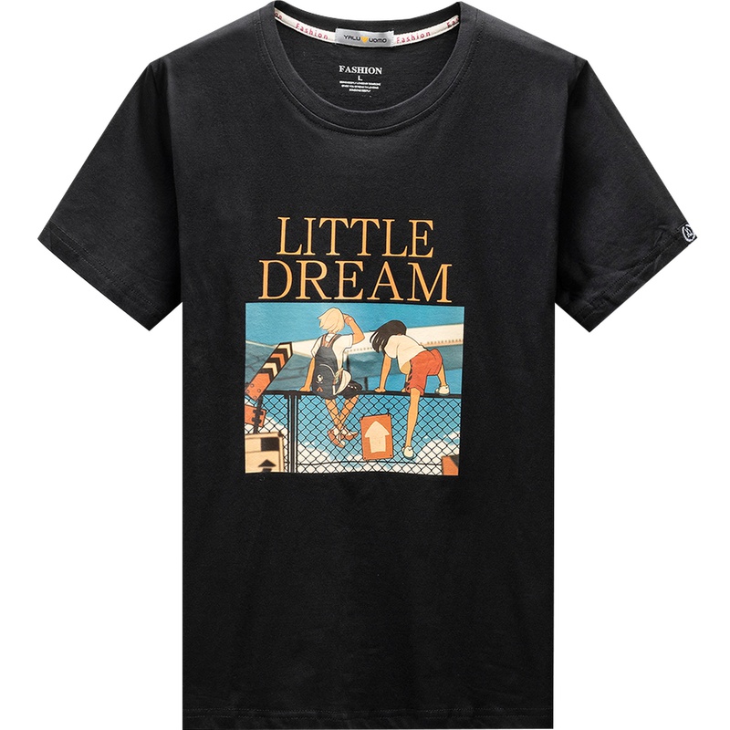 雅鹿男士短袖T恤夏季男装半袖衣服潮流韩版修身纯棉圆领印花体恤A181BJ001