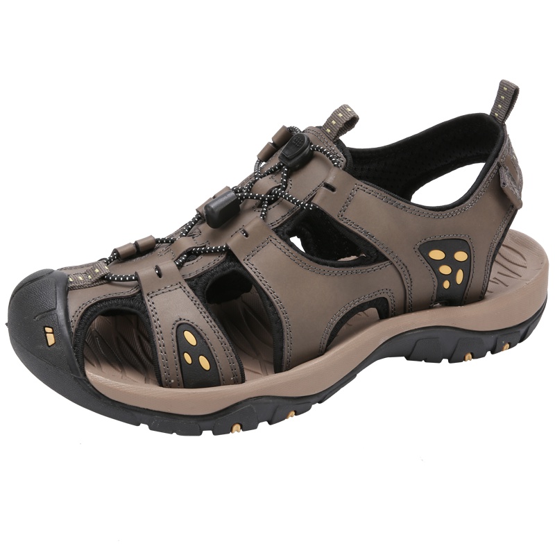 木林森凉鞋男真皮包头磨砂皮夏季休闲运动户外百搭厚底男士沙滩鞋