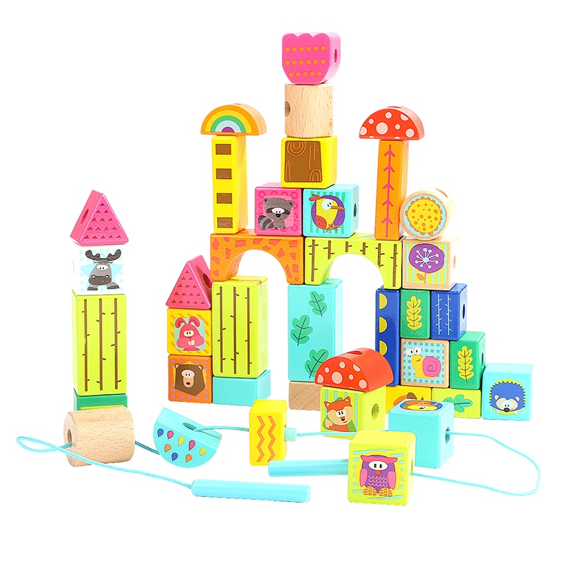 Topbright/特宝儿 森林动物积木串珠玩具木质宝宝积木拼插益智玩具儿童女孩男孩1-3岁小孩礼物 120375