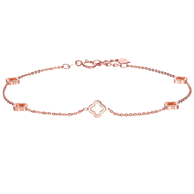 佰色传情18K金彩金手链女四叶草玫瑰金手环官方正品手饰送女友送闺蜜生日情人节礼物