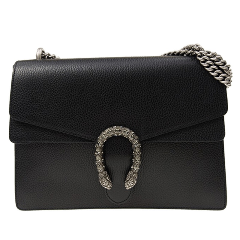 GUCCI 古驰 gucci女包 奢侈品女士Dionysus系列黑色皮革蛇头扣单肩斜挎包酒神包 黑色