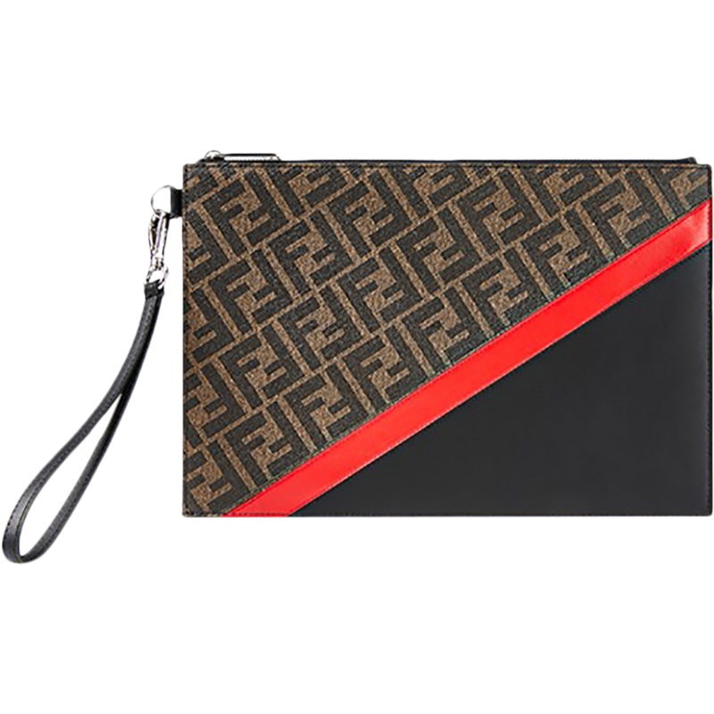 FENDI 20fw 男士 涂层面料配皮手拿包 7N0110 A9XS