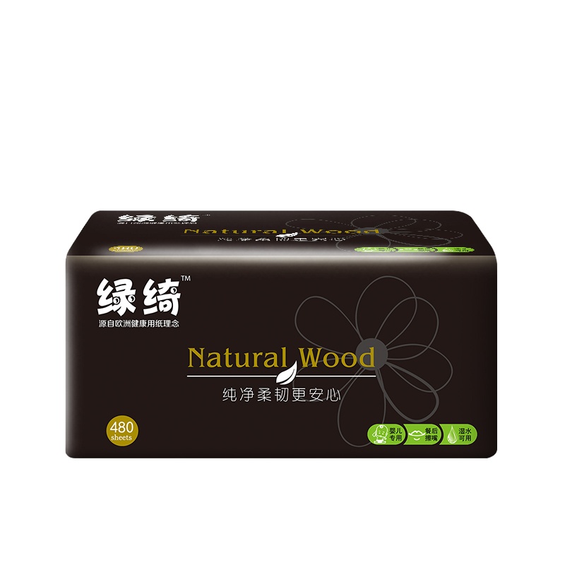绿绮黑风尚原木三层母婴抽纸16大包160抽
