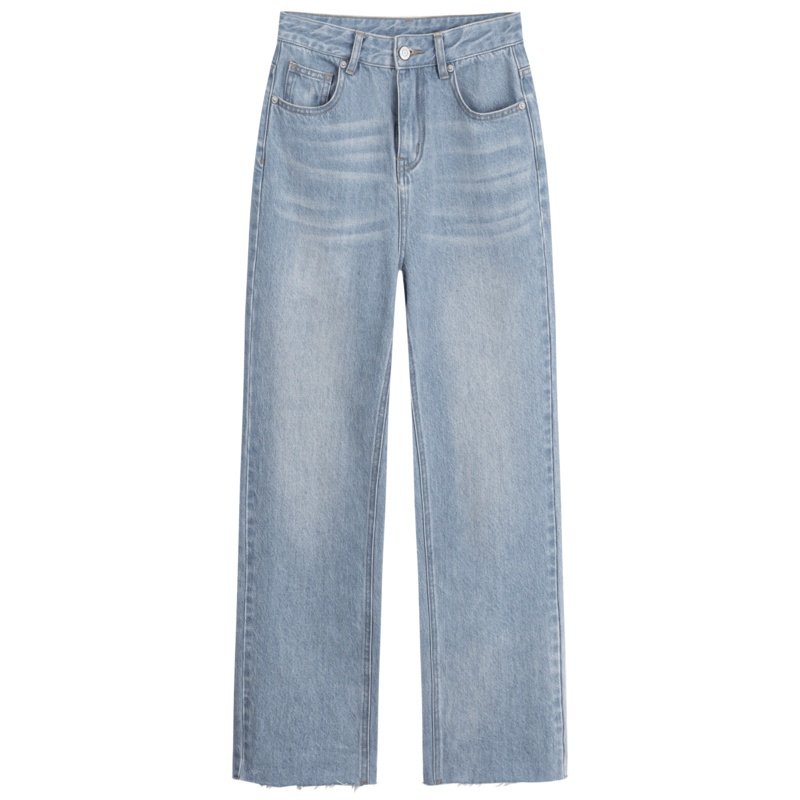 OtherMix直筒毛边牛仔裤2021年新款高腰显瘦宽松春季浅色阔腿裤子