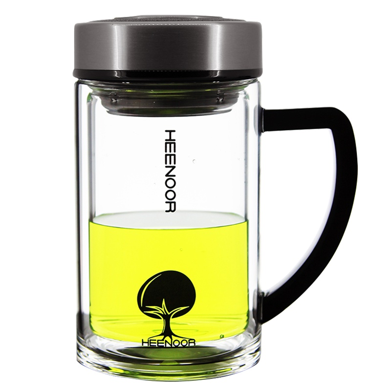 希诺 XN-6720 双层玻璃杯 290ml 带盖过滤办公室高档泡茶杯手柄创意便携玻璃水杯 （单位：个）