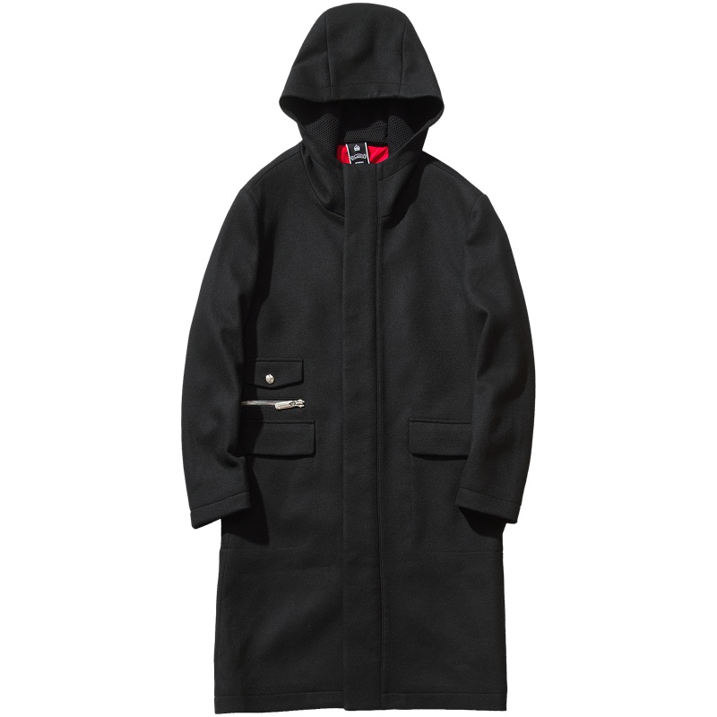 千纸鹤男士冬季外套韩版中长款毛呢大衣2018连帽修身冬装潮69037