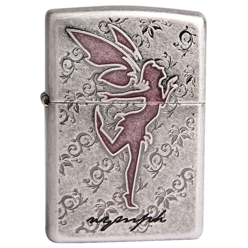 美国ZIPPO打火机 芝宝 古银雕刻FLYNYMPH韩版古银飞仙女 男士礼品