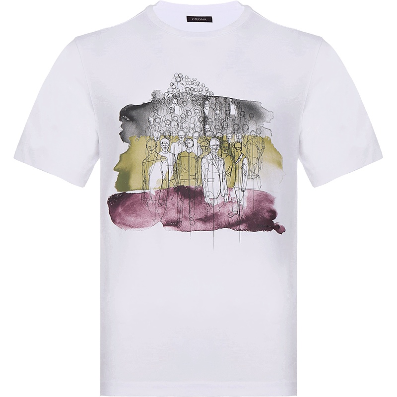 Z Zegna 杰尼亚 男士人物印花图案棉质圆领短袖T恤 VS372 ZZ630C
