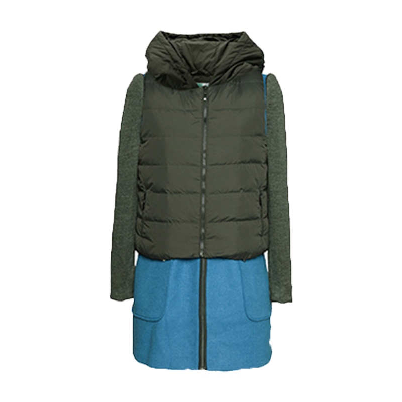 秋水伊人2021冬装女中长款拼接毛呢外套大衣修身潮流复古S406