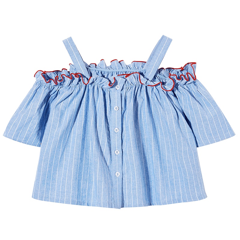 minipeace太平鸟童装 女童一字肩吊带衫甜美荷叶边夏季儿童上衣