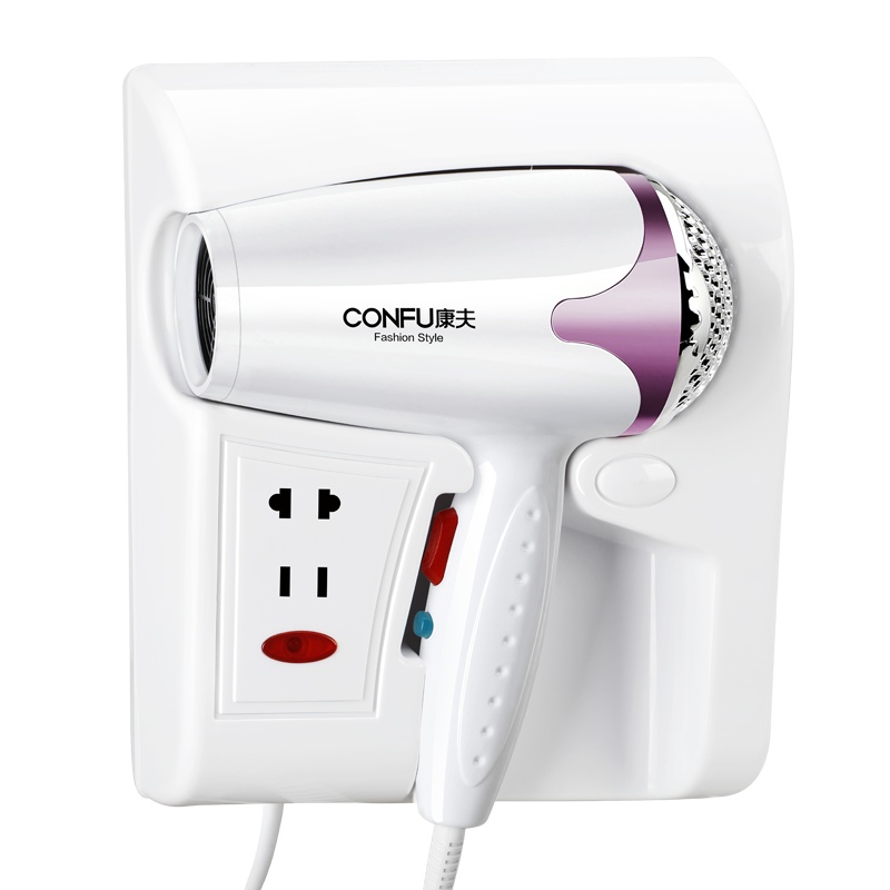 康夫(CONFU)挂壁式电吹风机 酒店挂墙带插座插孔 3档1200W大风力恒温护发 过热保护家用吹风筒KF-3071