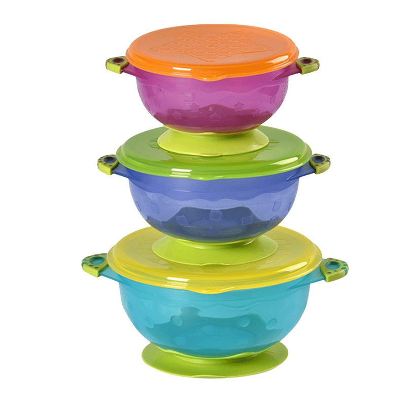 babycare儿童宝宝餐具 婴儿强力吸盘碗带盖 辅食碗盒 双耳三件套 3560