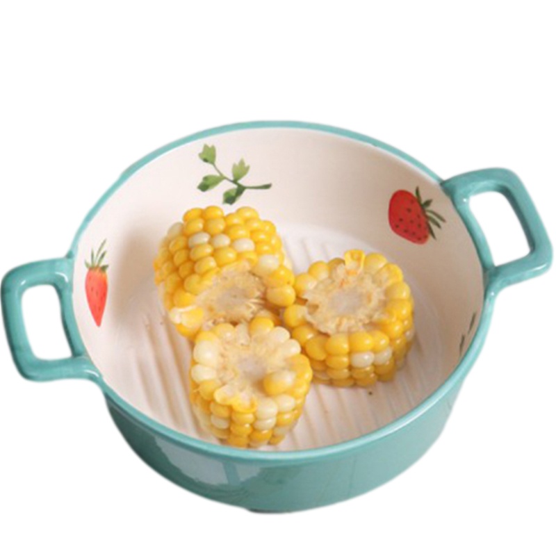 贝瑟斯 北欧风7寸釉下彩陶瓷烘焙双耳烤盘沙拉盘烤箱微波炉