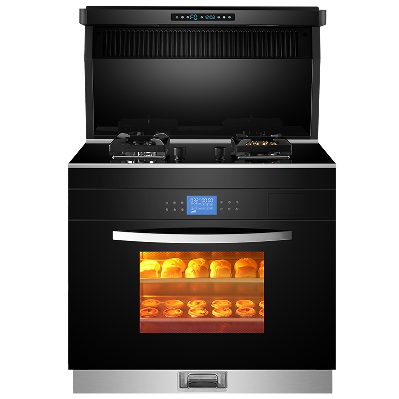 荣飞(Rongfei)旗舰折角款蒸烤消一体集成灶一体灶台下排侧吸式油烟机厨房自清洁家用消毒柜套装(天然气)