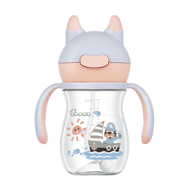 宝德水杯时尚萌宝学饮杯BB163吸管杯婴儿防漏防呛水杯9个月以上宝宝学饮杯(颜色随机)
