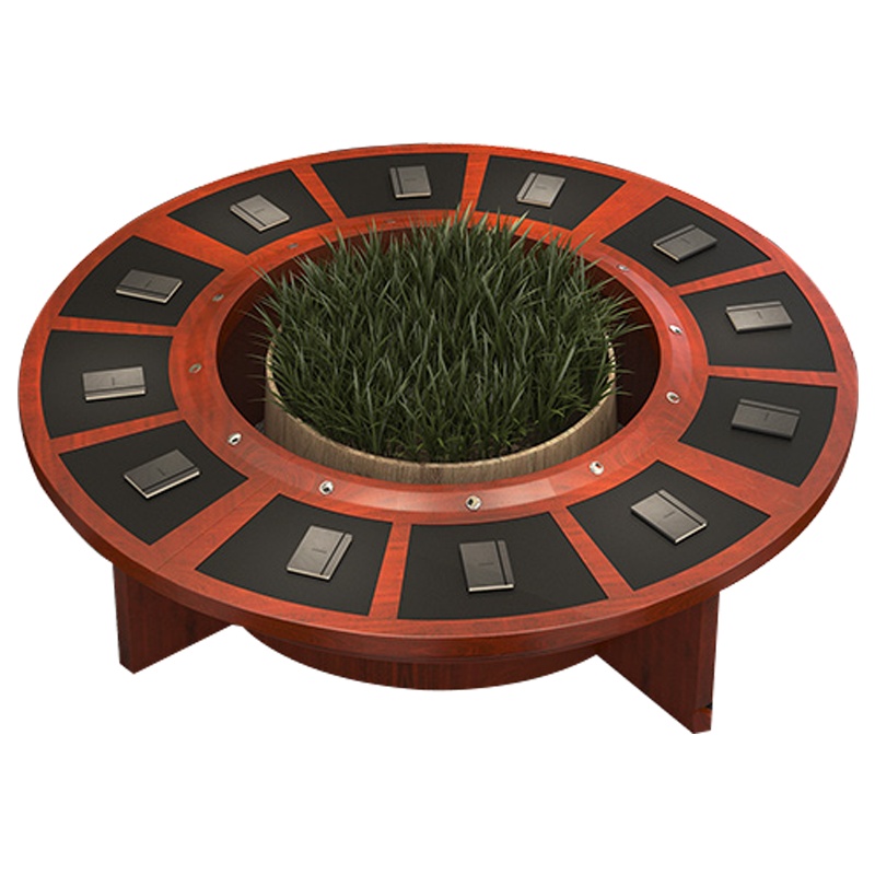 创世人 圆形会议桌实木皮会议台loft现代简易洽谈桌办公桌培训桌办公家具