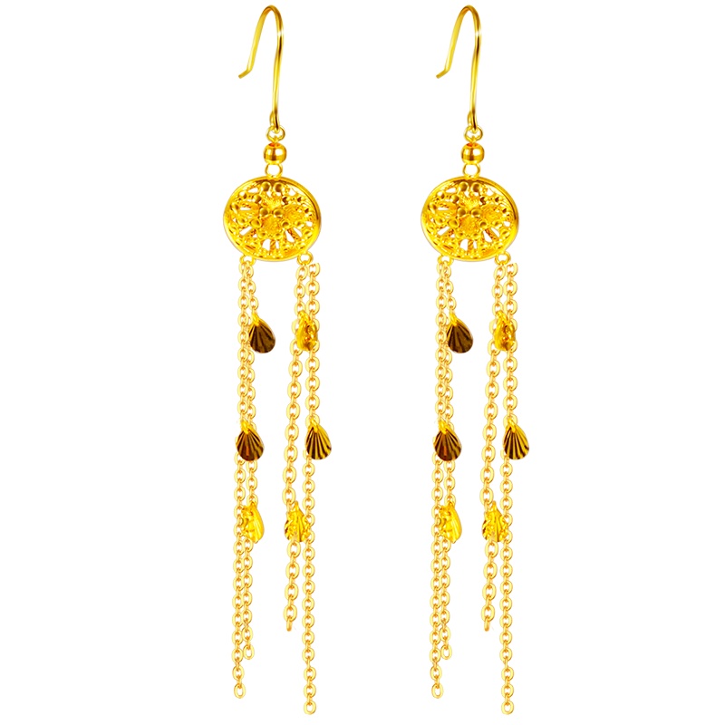 黄金码头5G足金999捕梦网耳坠女未婚妻结婚婚庆节日耳线耳饰礼物