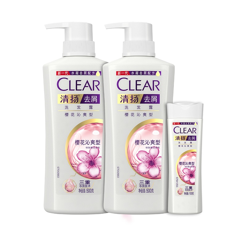 清扬(CLEAR)去屑洗发露 清樱花露香型500g*1+100g*2洗发乳液[联合利华]新老包装随机发货
