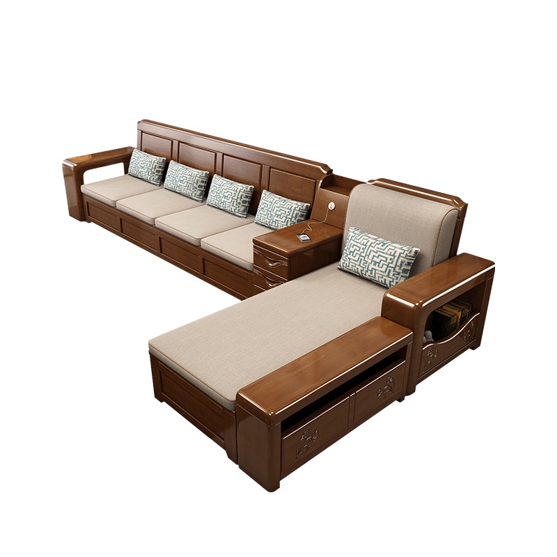 月影梳桐现代中式实木储物沙发组合客厅雕花家具冬夏两用木质沙发实木
