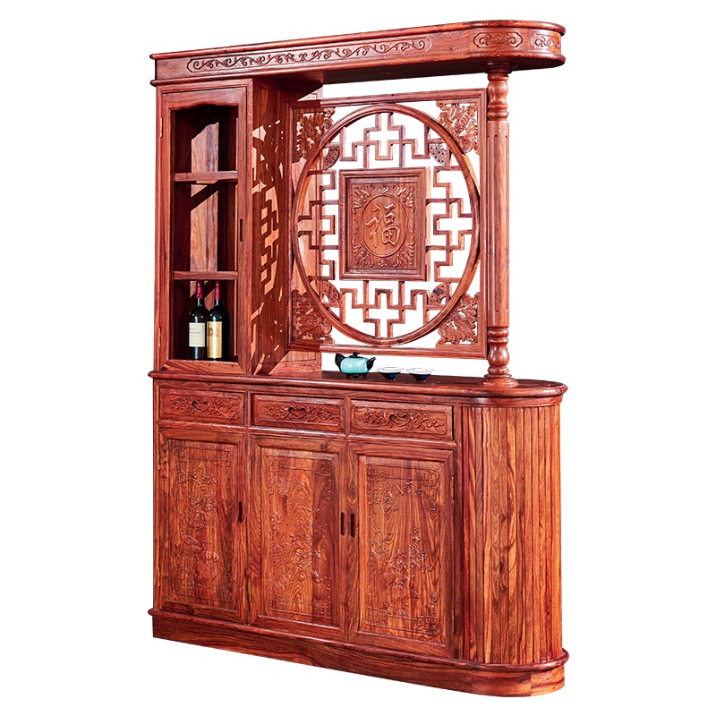 周家庄 红木家具非洲花梨(学名:刺猬紫檀)置物架实木酒柜隔断储物柜 餐边柜中式仿古酒吧柜 108酒柜