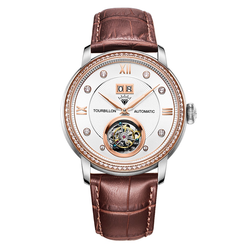 钻石牌(DIAMOND)手表天晷系列男士陀飞轮尊贵商务自动机械表牛皮带TB003中心式