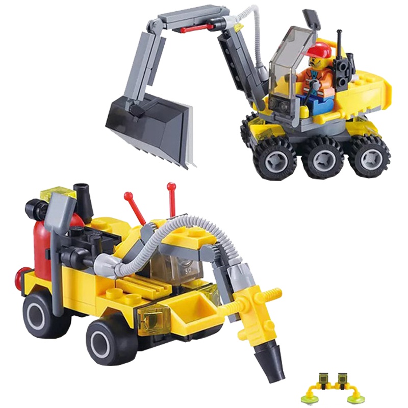 积木玩具塑料小颗粒拼装组装拼图模型工程车警车飞机军事卡车机器人6岁以上男孩 开智6092城市工程队100-200块