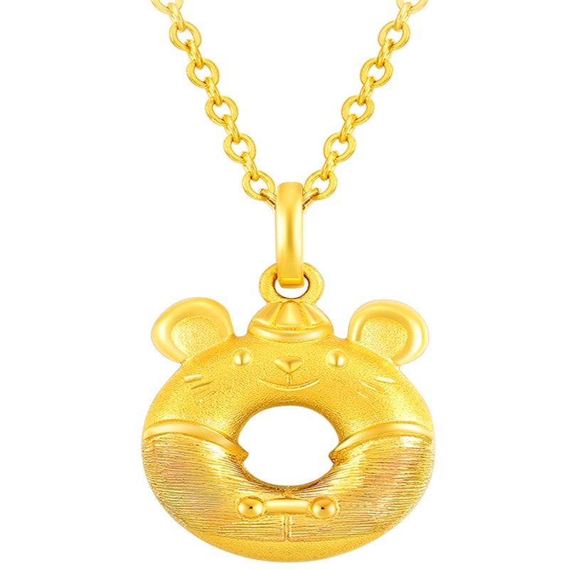 周大福金吊坠鼠年生肖甜心圈鼠形足金金吊坠计价（工费78元）F219048