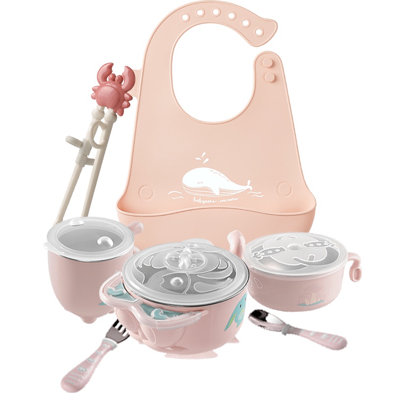 babycare宝宝餐具礼盒儿童学习筷硅胶饭兜婴儿辅食注水保温碗 伊达尔草原2526