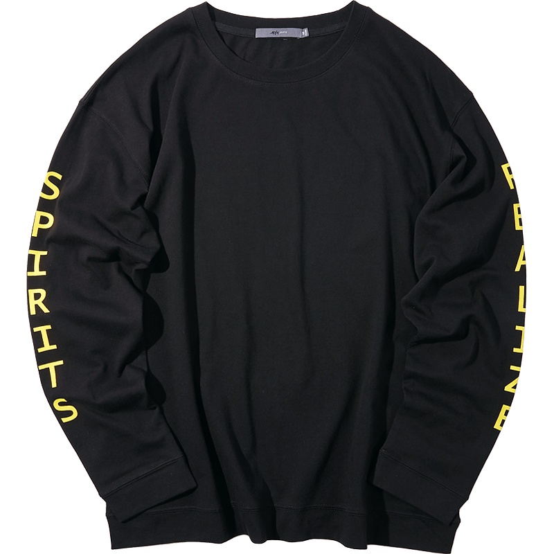 黑鲸印花装饰长袖T恤秋季男装后背夸张印花套头衫男CNTAJ38022A