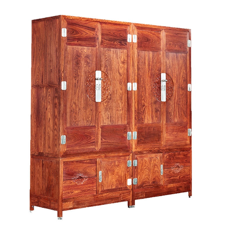 周家庄 红木家具非洲花梨(学名:刺猬紫檀)衣柜 实木衣柜 储物柜 新中式祥云衣柜