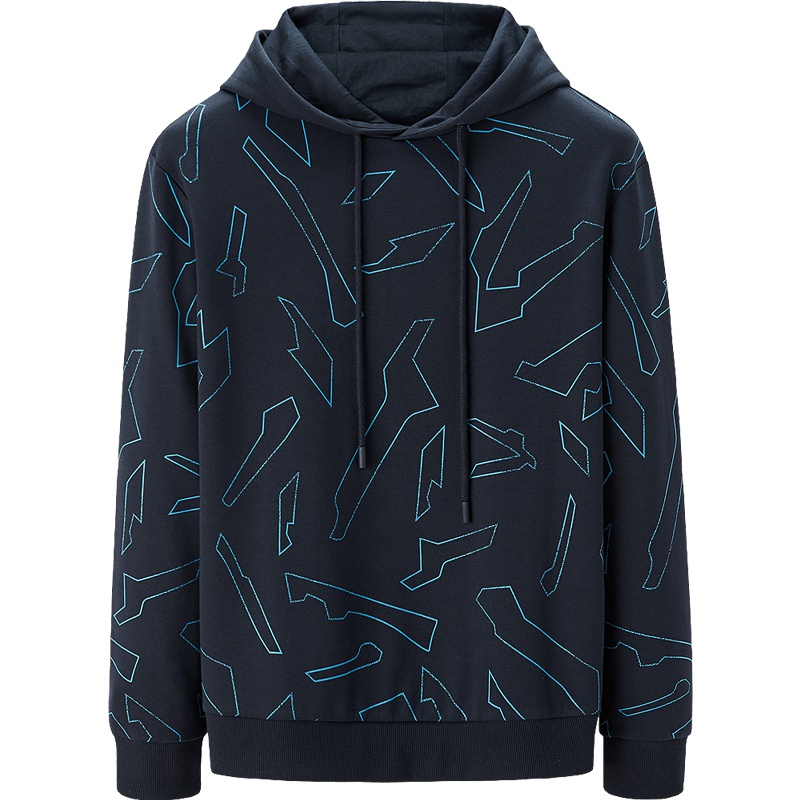 HLA海澜之家连帽抽绳卫衣2019秋季时尚满身印花舒适卫衣男HNZWJ3R054A