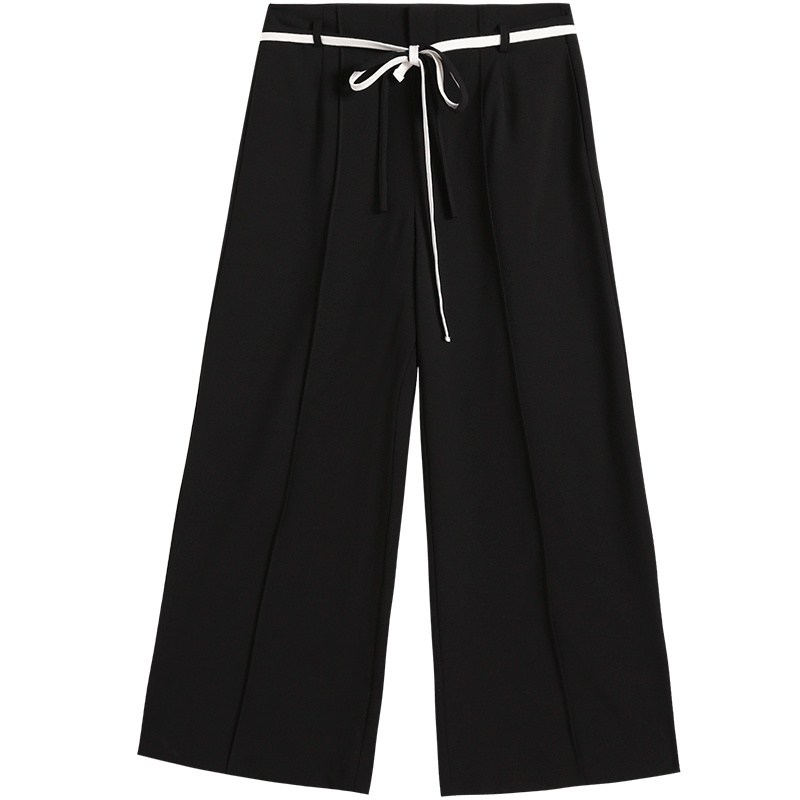 OSA欧莎阔腿裤女高腰2019新款夏宽松显瘦百搭休闲裤黑色九分裤子