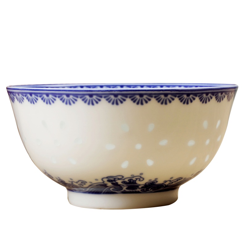 景德镇青花玲珑瓷器碗釉中彩年年有余碗陶瓷碗饭碗4.5英寸一个装